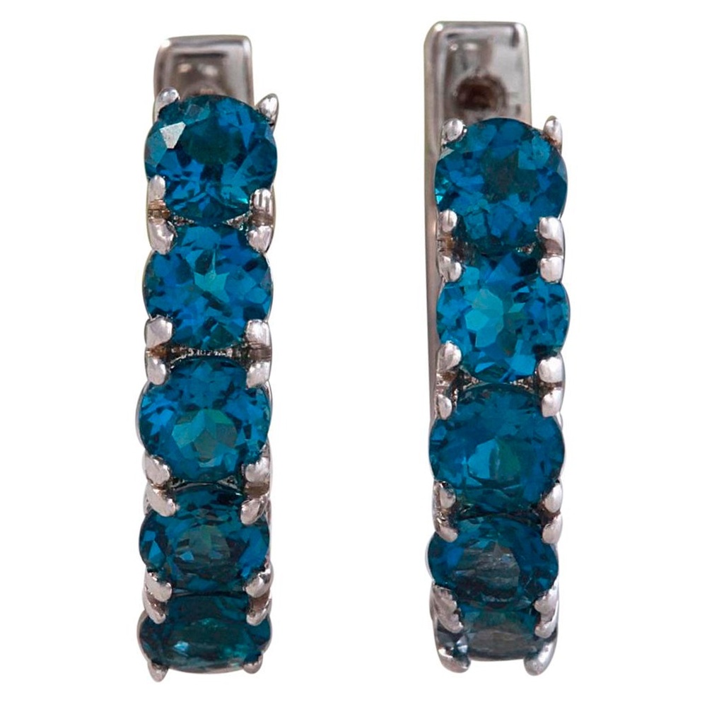 2.80 Ct London Blue Topaz 14KW Gold Huggie Earring